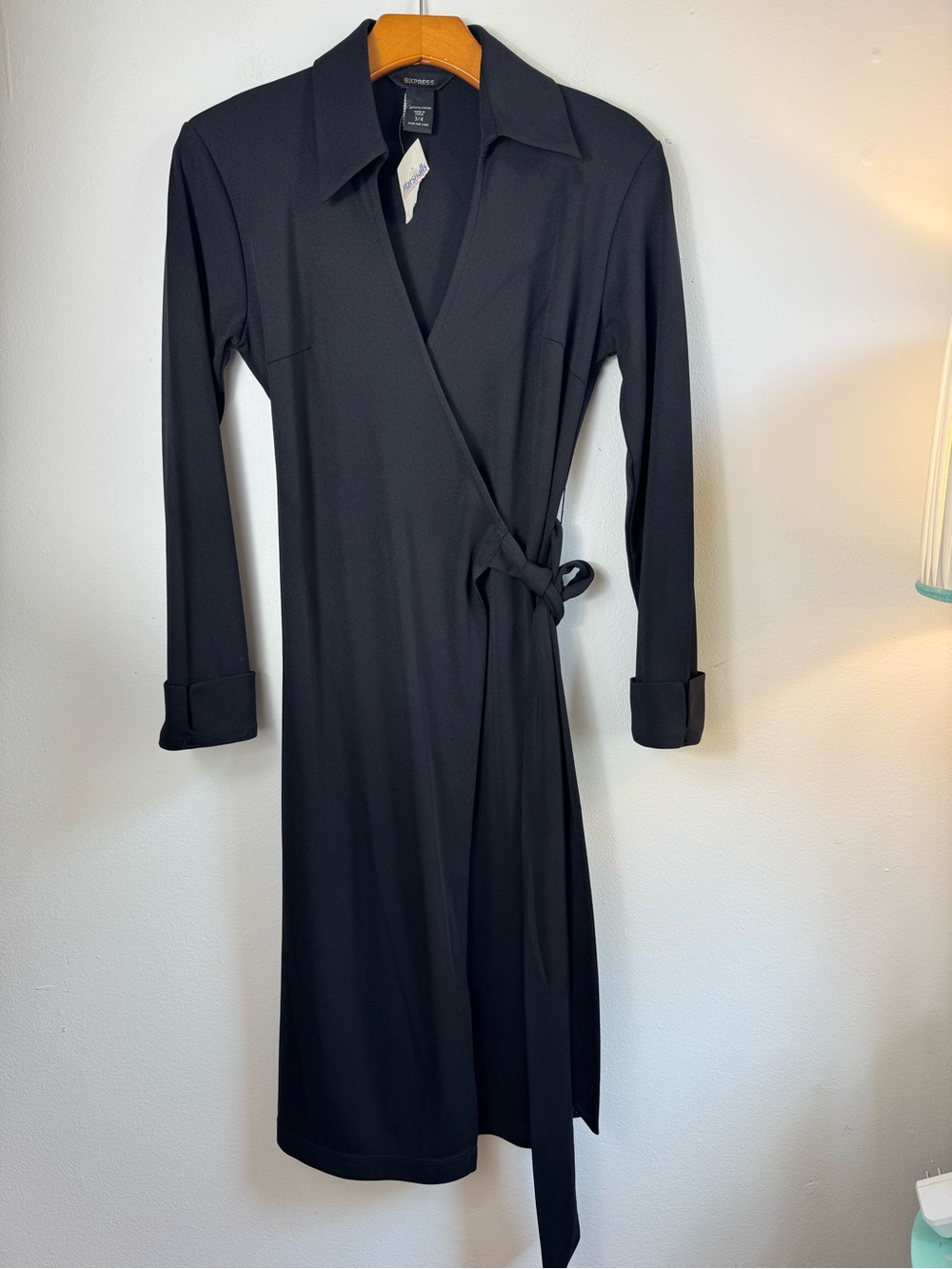 Express Black Long Sleeve Wrap Shirt Dress